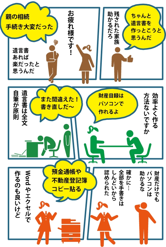 漫画、遺言書の財産目録はPCで作る