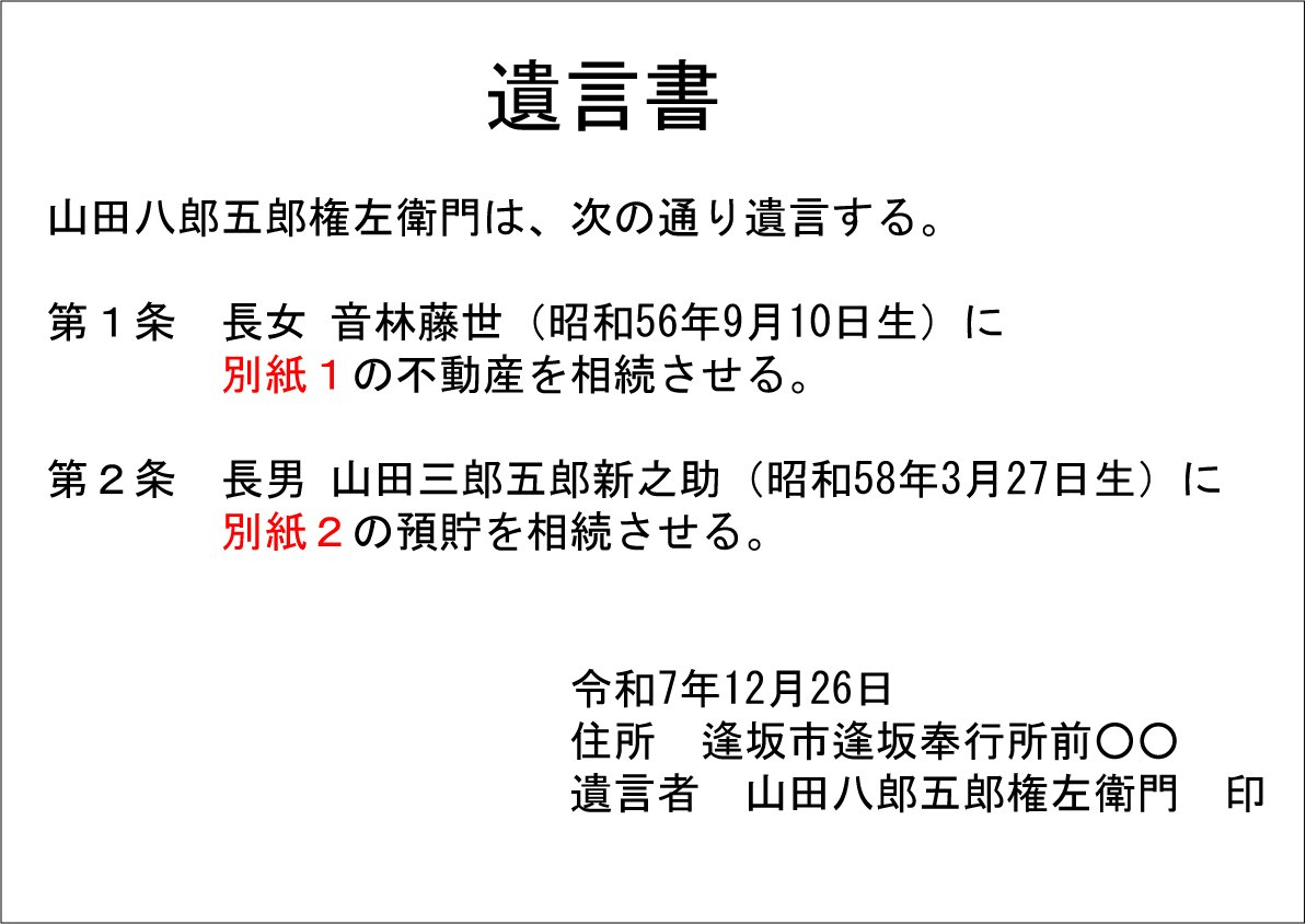 財産目録使用の遺言書の見本