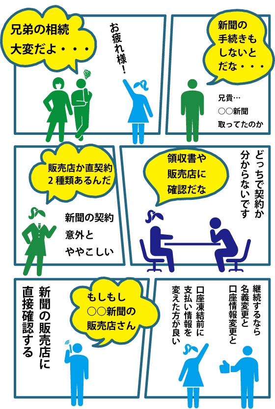 漫画、相続による新聞代の名義変更と解約